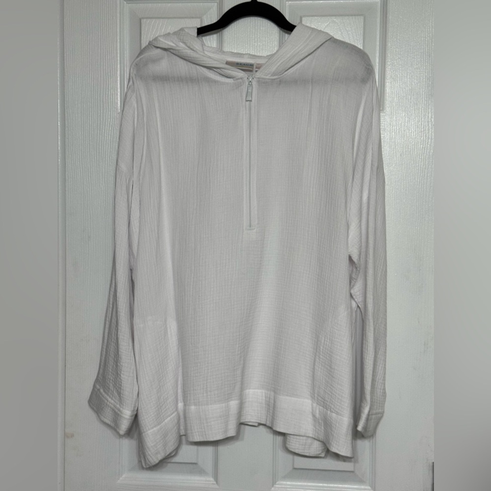 NWOT Belle Beach White Hooded Gauze Pullover Top 2XL